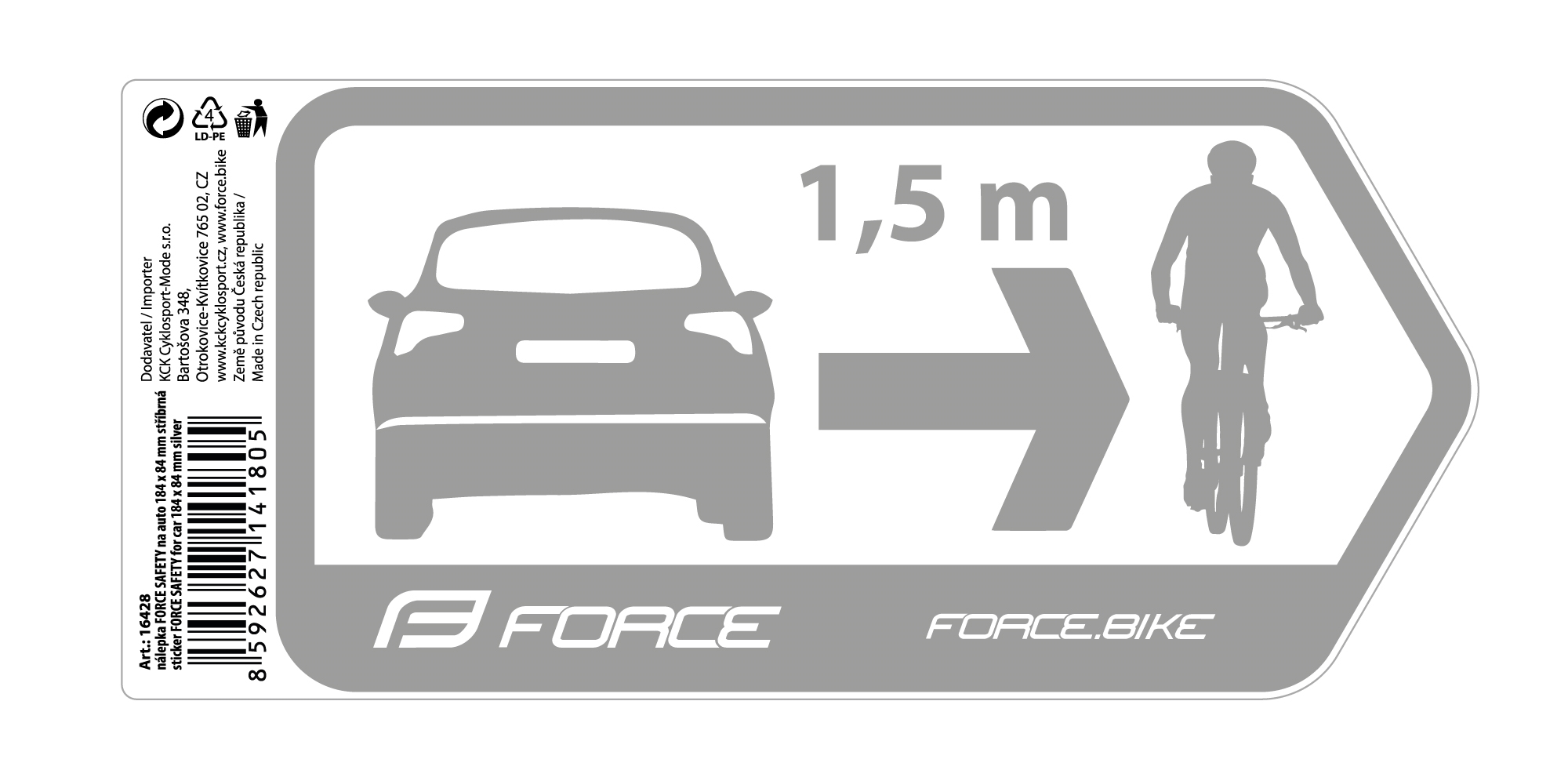 NALEPNICE FORCE SIGURNOST ZA AUTOMOBIL 184X84mm, SREBRNA